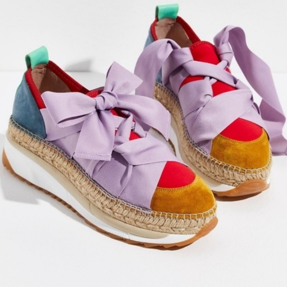 Free People Shoes - Free People Chapmin Colorful Espadrille Wide Ribbon Lace-Up Sneakers Size(40)9.5